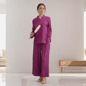 Pure Natural Cotton Sleepwear Double gauze Organic Cotton Pajamas Set Women’s Loungewear, Casual Vintage Homewear Garment Soft Nightwear