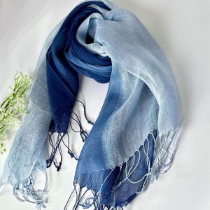 Women’s Pure Linen Blue Scarf Natural Ladies Lightweight Headscarf Hijab Gift for Her Sister Mum Gift for Anniversary Bridesmaid Holiday