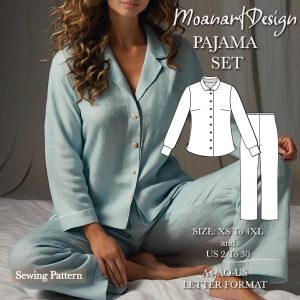 Pajama set sewing pattern, silk pajama set pattern, woman bridesmaid custom pajama sewing pattern, A0 A4 USLetter Format-Size:US 2 to 30