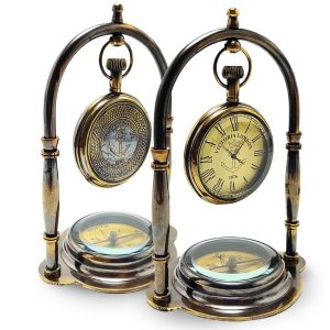 Engraved Brass Victoria London Table Clock With Compass Base Best Gift Home And Office Decorative Clock, Desk Clock, Brass Clock