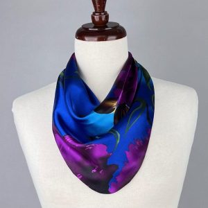Blue and Purple, Pre-Tied Silky Satin Scarf with Magnetic Closure, Scarf Necklace, Gift for Her, Gift for Holidays