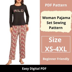 Woman pajamas sewing pattern | Christmas pajamas | Sizes XS to 4XL | Instant download | Easy Digital PDF