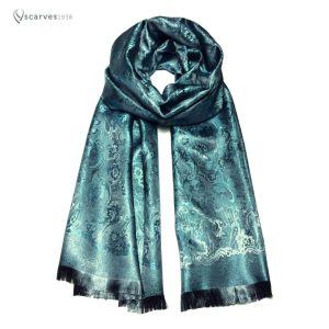 Blue/green silk flower scarf Gift for her shawl elegant scarf scarves1938 Silk scarf flowers lover Festival scarves Green blue silk scarf