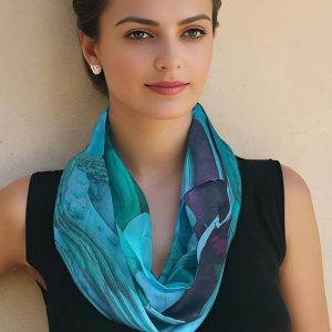 Sheer Blue Silk Infinity Scarf, Scarves for women, Turquoise Blue infinity neck scarf,  unique gift, aqua, water, beach style