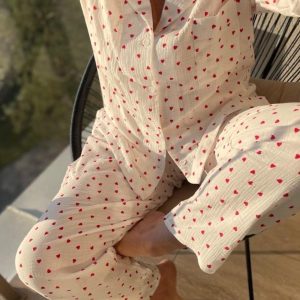 Cotton sleepwear Organic Cotton Set Crinkle cotton pajamas Bridal Bachelorette pajama set Muslin cotton loungewear