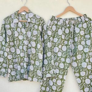 Indian PJ Set, 100% Cotton Block Print Pajama Set, Night Wear, Bridesmaid Pajama Set, Women’s Pajamas Set, Cotton Pants And Shirt