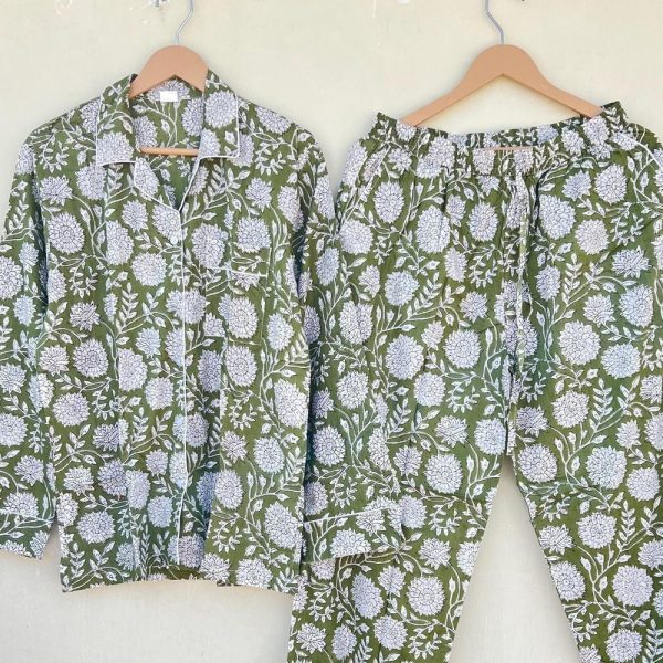 Indian PJ Set, 100% Cotton Block Print Pajama Set, Night Wear, Bridesmaid Pajama Set, Women’s Pajamas Set, Cotton Pants And Shirt