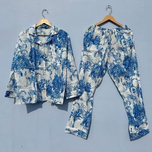 Block Printed Cotton Pajamas Set, Shirt And Trouser Pajama Set, Soft Cotton Lounge Wear, Floral Print PJ Set, Women’s Pajama’s