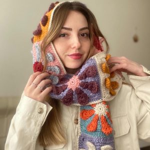 Crochet Scarf, 3D Flower Scarf, Chunky Crochet Shawl, Floral Knit Long Scarf, Bohemian Scarf, Gunes Crafts Style Scarf, Unique Gift