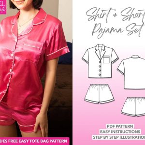 Pajama Set Sewing Pattern Collar Shirt Sewing Pattern Shorts Sewing Pattern Pajama Set PDF Pattern Women Sewing Pattern Sleepwear Pattern