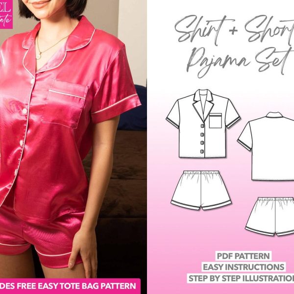 Pajama Set Sewing Pattern Collar Shirt Sewing Pattern Shorts Sewing Pattern Pajama Set PDF Pattern Women Sewing Pattern Sleepwear Pattern