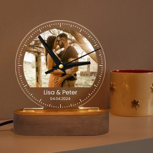 Personalized LED Sign Desk Clock – Night Light & Bedside Lamp, Vintage Decor, Unique Gifts for Boyfriend, Couple, Her – Merry Christmas Gift