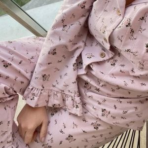 Flannel ruffles pajamas 100% cotton Warm pajama set Super soft cotton flannel pyjama Christmas gift idea for her Winter pajama set