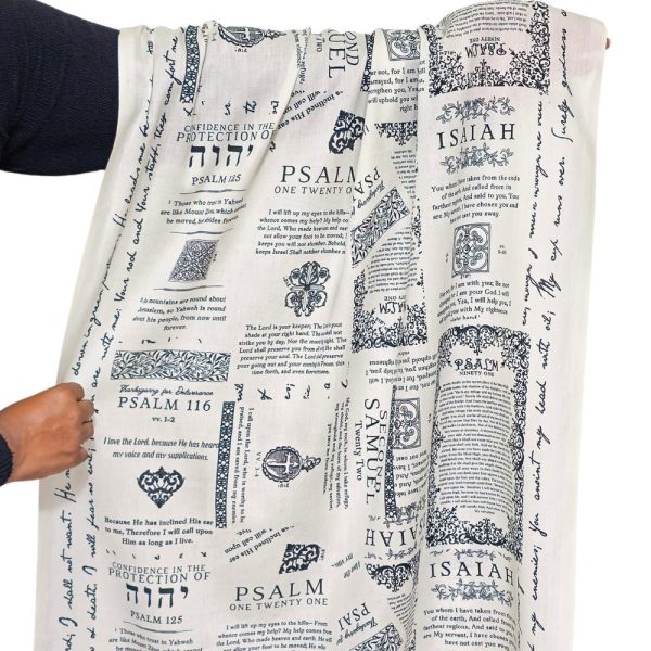 Organic Cotton Prayer Shawl, Soft Christian Prayer Scarf with Protection Bible Verses, Off-White, Unique Christian Gifts
