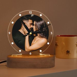Photo Night Light Bedside Lamp, LED Sign Desk Clock, Vintage Decor, Unique Gifts for Boyfriend, Couple, Her, Valentines Gift for Him