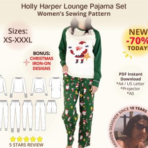 Women Pajamas PDF Sewing Pattern Ladies Pyjama Set Women Classic Pajamas Sewing Pattern PDF Holiday Nightwear Winter Loungewear Set
