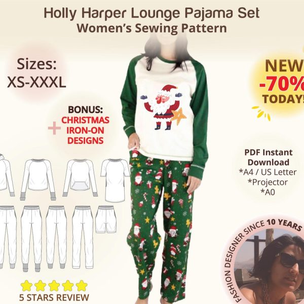 Women Pajamas PDF Sewing Pattern Ladies Pyjama Set Women Classic Pajamas Sewing Pattern PDF Holiday Nightwear Winter Loungewear Set