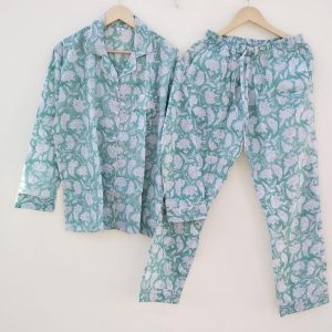 Women’s PJ Set, Cotton Pajamas, Ladies Pajamas, Women’s Pajamas, Gift for her, Mother’s Day Gift, Block Print PJ Set, Summer PJs