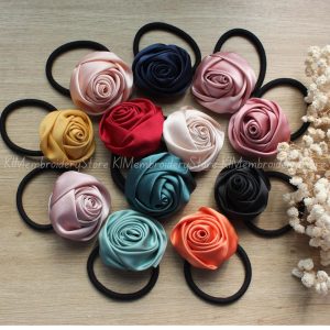 Satin rose hair tie, handmade hair tie