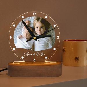 Photo LED Sign Desk Clock, Night Light Bedside Lamp, Vintage Decor, Unique Gifts for Boyfriend, Couple, Her, Valentines Gift for Him