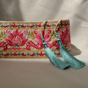 Off white beige and green embroidered obi belt | Unique accessories for woman | Handmade accessories