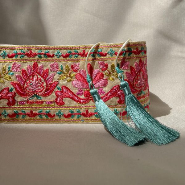 Off white beige and green embroidered obi belt | Unique accessories for woman | Handmade accessories