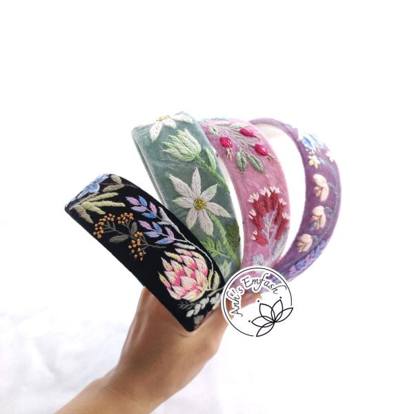 Full Embroidered Velvet Headband, Embroidery Floral Headband, Hair Accessories For Woman, Handmade Headband