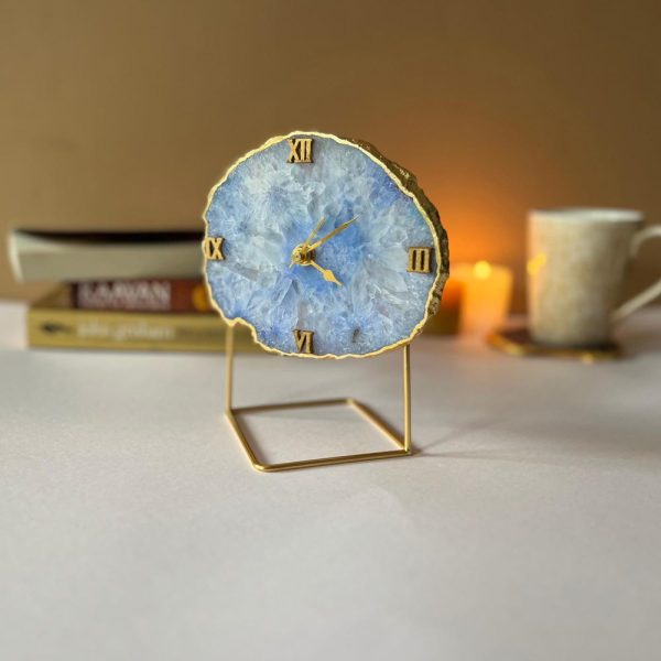 Crystal Agate Desk Clock/Office Table Clock/Agate Slice Desktop Clock/Table Decor Accessories/Mini Clock for Gift/Modern Artisan Desk Clock