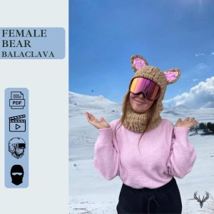 Bear Balaclava -Women’s Digital Balaclava – Ski helmet balaclava, helmet cover, handmade knitted balaclava