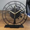 Handcrafted Gold Finish Brass Desk Clock with Wooden Base Compass Rotatable Dial 12hr/24hr Display, Map on Reverse, Perfect Gift & Decor