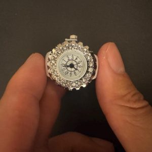Vintage Style Elegant Silver Women’s Watch Ring, Adjustable Sparkling Timepiece, Unique Handmade Jewelry Gift, Fashion Accessory-White color