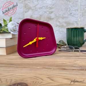 Handmade Concrete Table Clock – Burgundy Desk Clock for Office, Bedroom & Kitchen – Modern Minimalist Tabletop Clock – Unique Gift for Him