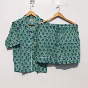 Trending Block Print 100% Handmade Cotton Pajamas Shorts Pj set, Shorts Pj Set, Comfortable Nightwear, Summer Night Dress, Teen Cotton Set