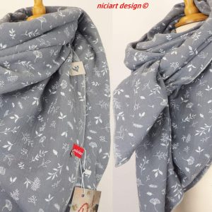 XXL muslin cloth cotton cloth WOMEN’S SCARF ladies scarf triangular scarf grey branches muslin 100% cotton niciart design