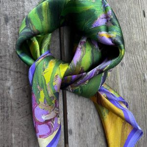 100% Silk Scarf Square Mulberry Silk Bandana Pure Silk Neckerchief Hair Scarf 21”x21” Green Purple Iris Silk Square Scarf Gift for Woman Mom