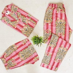 Indian PJ Set, 100% Cotton Tiger Print Pajama Set, Women’s Pajamas Set Night Wear, Bridesmaid Pajama Set, Cotton Pants Shirt 4 Pcs Sets