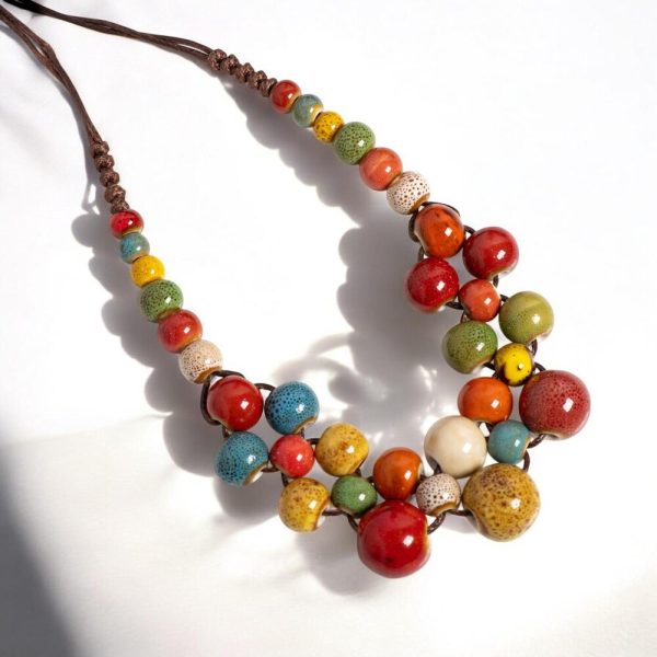 Colorful Handmade Ceramic Necklace | Boho Multilayer Adjustable Necklace |Statement Accessory for Women | Gift for Her