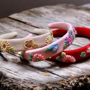 Handmade Headband with Embroidery, Flower Embroidered Linen Headband, Hair Accessories for Girls & Women, Vintage Headband