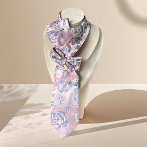 Elegant Necktie Necklace for Women – Handmade Bow tie accessory with  Brooch pin in Pink- Gift for Business Woman – Gift for Mom- Silk scarf