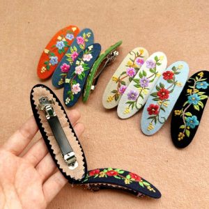 50 designs of Elegant Floral Oversized Embroidered Hair Clip, Linen French Barrettes, Cute Handmade Hair Barrettes, Large Hair Accessory