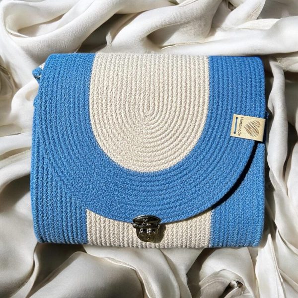 Women’s handbag. Handmade. Blue and white handbag.