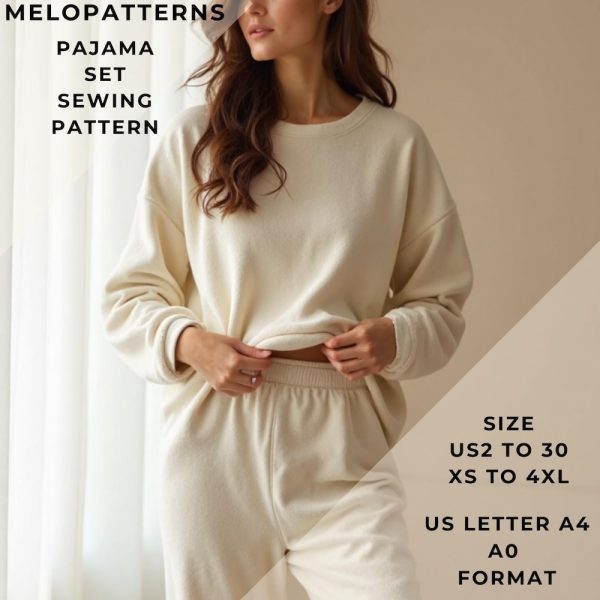 Pajama Set Sewing Pattern,Women Pajamas,Nightwear,Sleepwear Range of size options US2to30 and XS to 4XL,Suitable A0-A4-USLetter paper format
