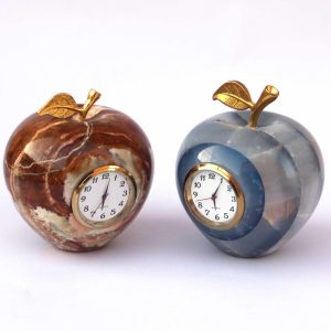 Luxury Onyx Marble Apple Clock – Handmade Decorative Desk Clock Luxury Stone, Office Decor , Livingroom Figurine