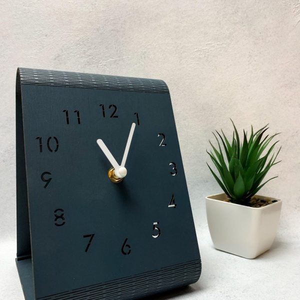 Black table mini clock for living room,Modern Wooden Desk Clock – Minimalist Curved Wood Table Clock – Unique Gift for Office or Home Decor