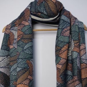 Blue Cashmere Women’s Scarf, Leaves Pattern Soft and Comfortable Warm Wrap, Birthday Gift For Her, Christmas Gift, Mother’s Gift, UK Seller