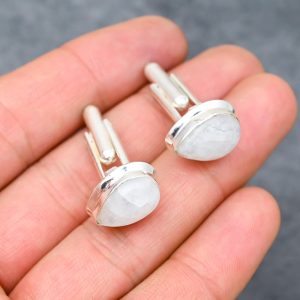 Rainbow Moonstone Handcrafted 925 Sterling Silver  Cufflinks Pear Shape Stone Handmade Stone For Gift For Men men accessories Wedding Gift