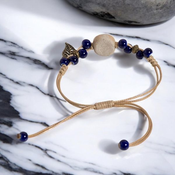Bohemian Blue Floral Ceramic Bracelet – Handmade Adjustable Jewelry for Women  Ethnic Style Beaded Bracelet