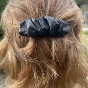 Handmade one-of-a-kind, black, leather hair clip. Hair accessory.