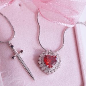 Women’s 925 Sterling Silve Heart and Sword Friendship Handmade Necklace Mother’s Day gift couple gift