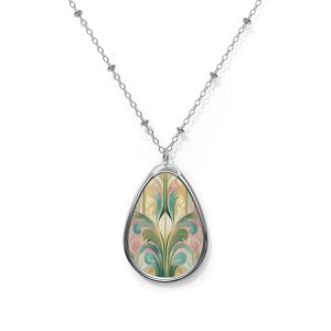 Art deco Floral Bohemian Oval Necklace, Nature-Inspired Jewelry, Gift for Her, Wedding Accessory, Elegant Pendant